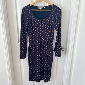 Boden Navy Blue & Tan Print Dress